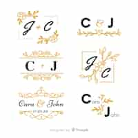 Vettore gratuito set di bellissimo monogramma ornamentale di nozze