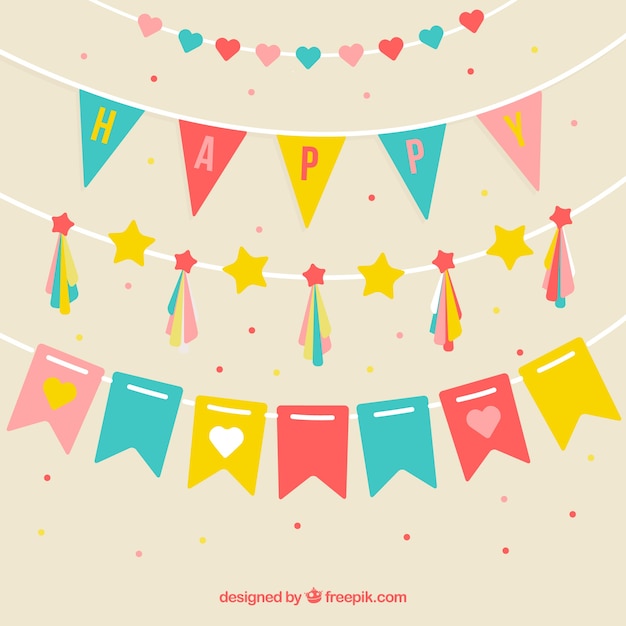 Free vector set of beautiful party garlands in vintage style