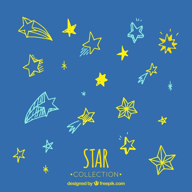 Set of beautiful sketches of colorful stars