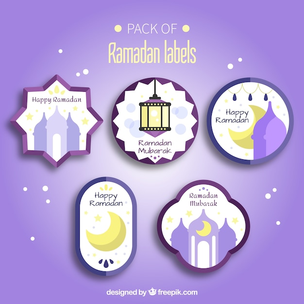 Vettore gratuito set di bellissimi adesivi di ramadan