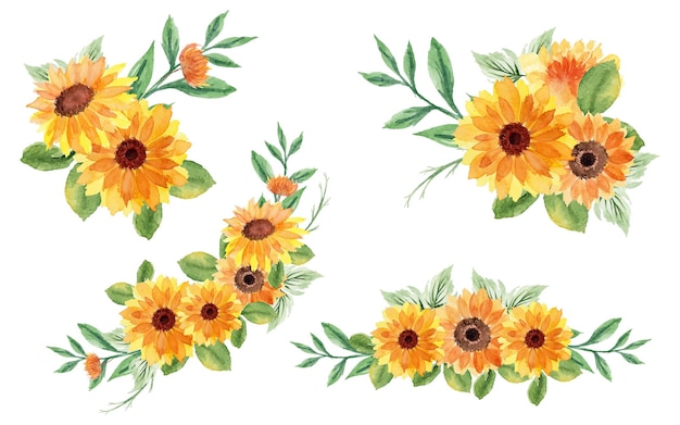 Free vector set of beautiful summer bouquet flowers