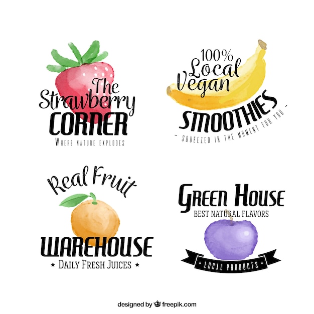 Free vector set of beautiful watercolor fruit stickers