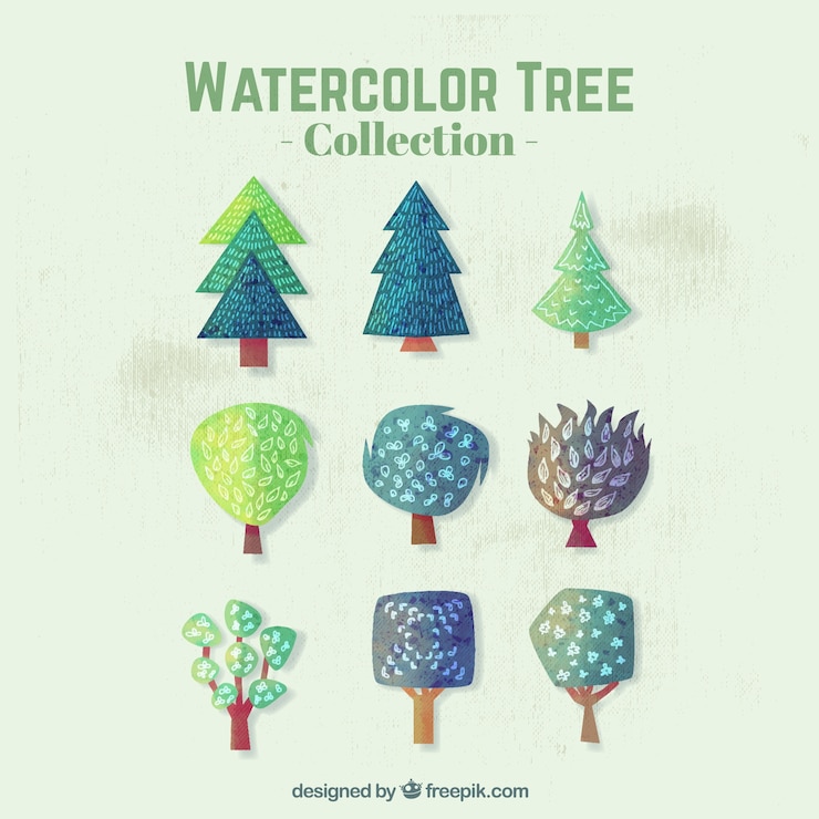 Free Vector set of beautiful watercolor trees