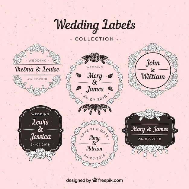 Free vector set of beautiful wedding labels