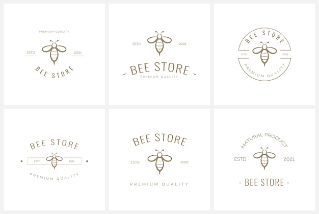 Set of bee and honey badge logo template