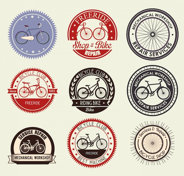 Free vector set bicycle emblem for shop and mechanical service