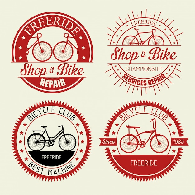 Set bicycle shop emblem with repair service