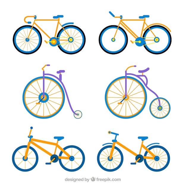 Free vector set of bicycles and unicycles in flat design