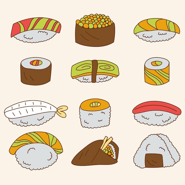 Free vector set of big isolated hand drawn doodle of various type food in kid concept, colorful flat   illustration
