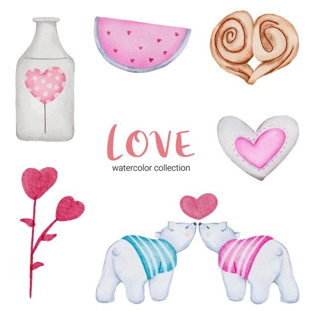 Set of big isolated watercolor valentine concept element lovely romantic red-pink hearts for decoration, illustration.