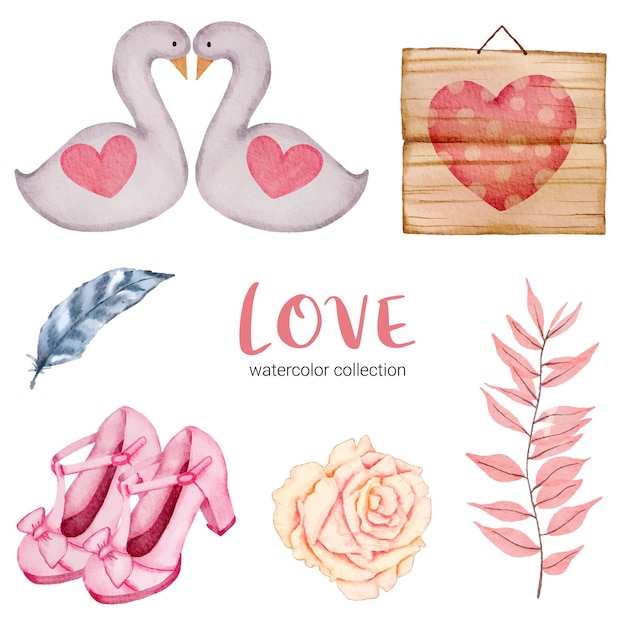 Набор больших изолированных акварель Валентина концепции элемент прекрасные романтические красно-розовые сердца для украшения, иллюстрации.