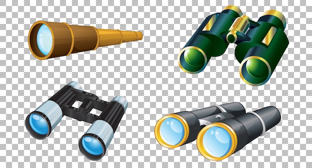 Free vector set of binoculars on transparent background