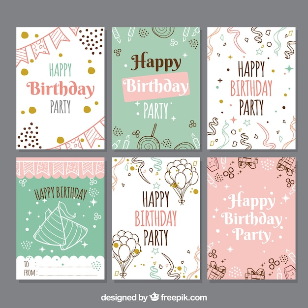 Free vector set of birthday cards in hand drawn style