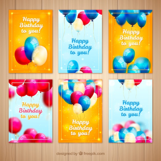 Set di cartoline di compleanno con palloncini colorati