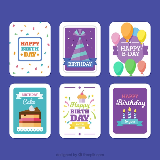 Set of birthday cards with nice elements