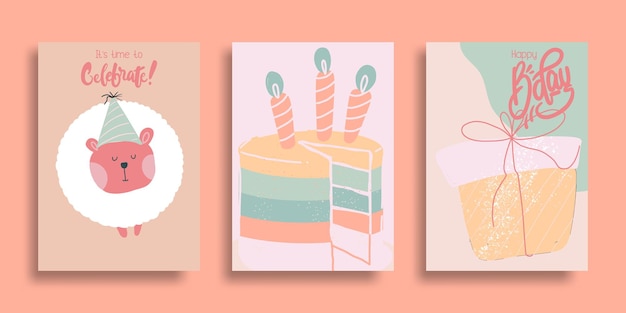 Free vector set of birthday greeting cards design