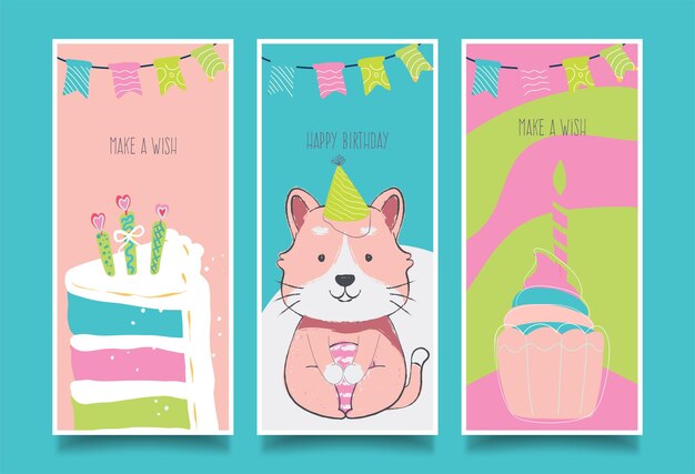 Set of birthday greeting cards design