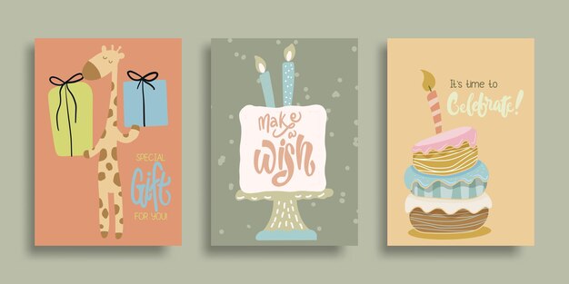 Set of Birthday Greeting and Invitation Card