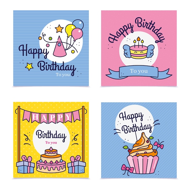 Free vector set of birthday greetings instagram post