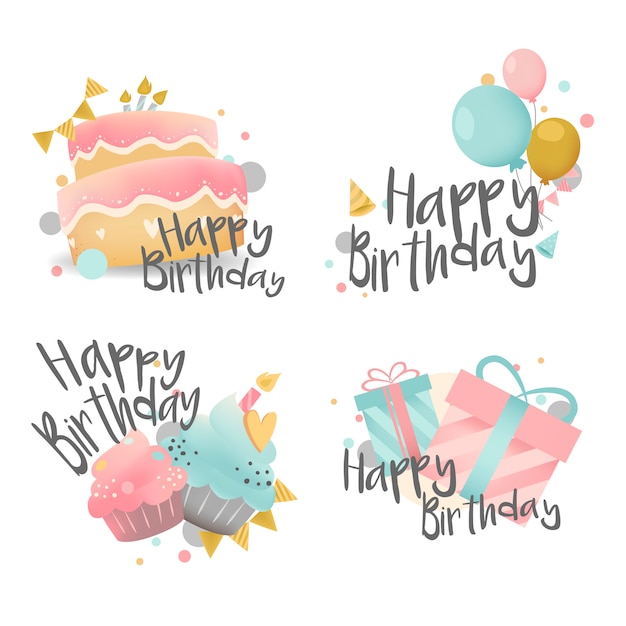 Free vector set of birthday wishes design vector