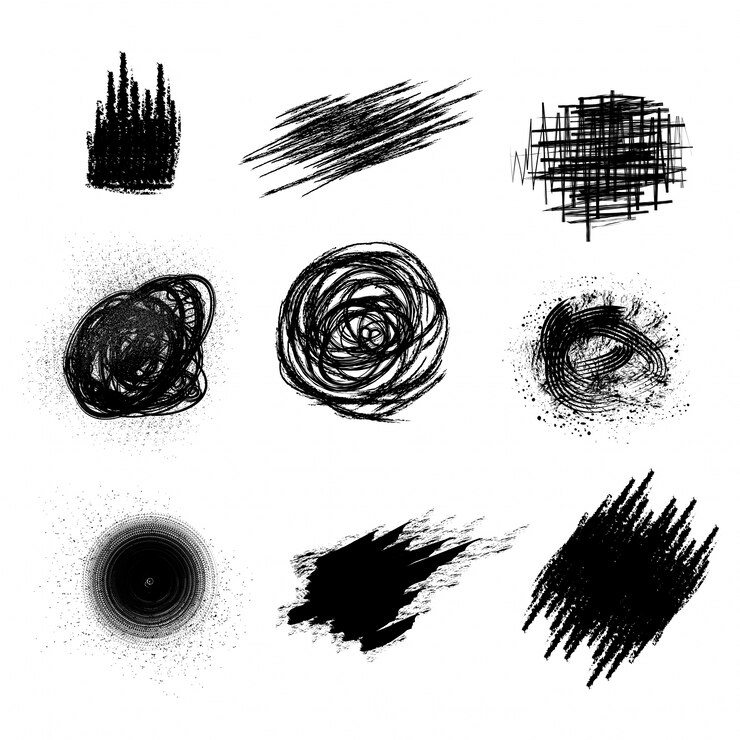 Free Vector  set of black abstract elements as brush strokes, water color splash or stains. 