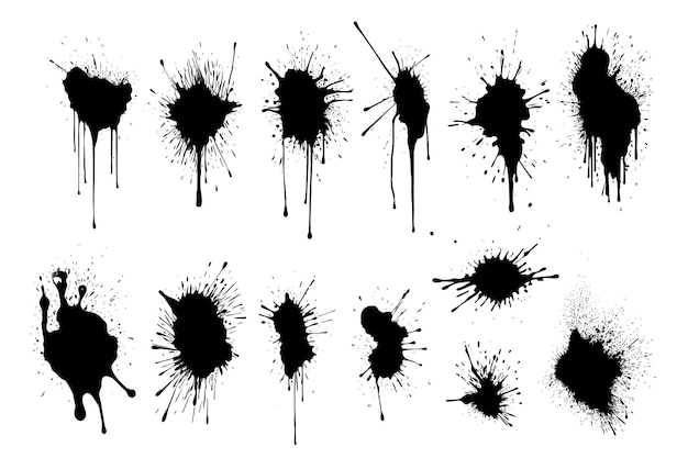 Free vector set of black detailed ink splats