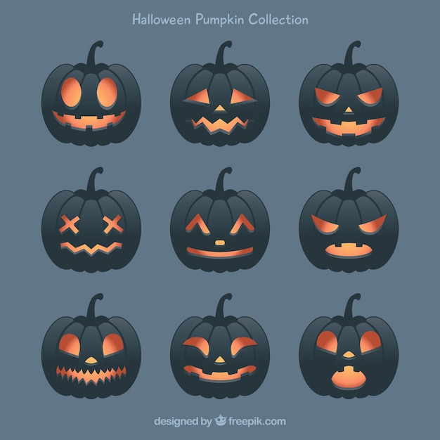 Set of black halloween pumpkins