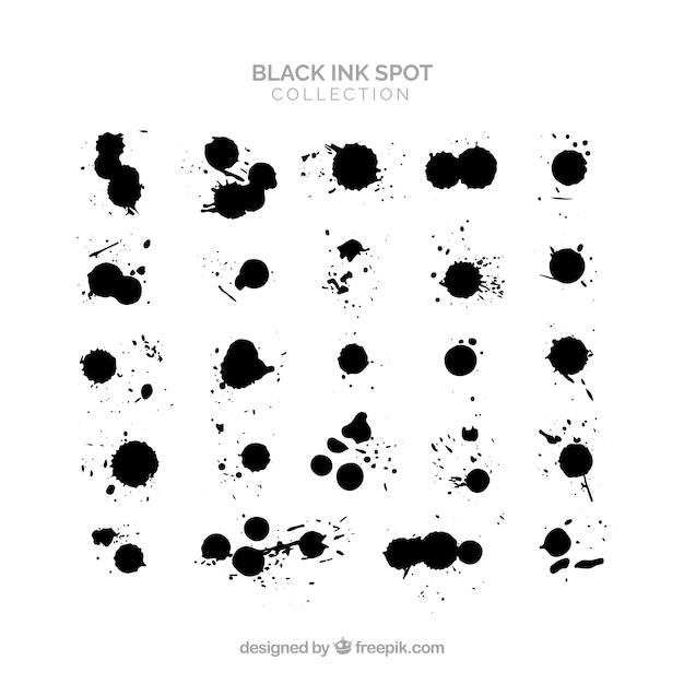 Set of black ink spots in flat style 