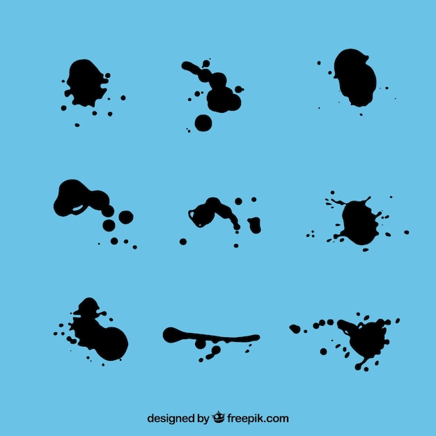 Set of black ink spots in flat style 