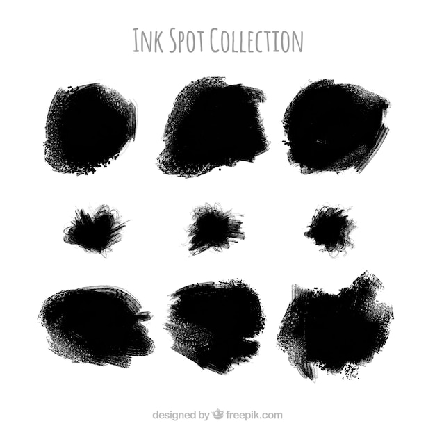 Set of black ink spots in flat style 