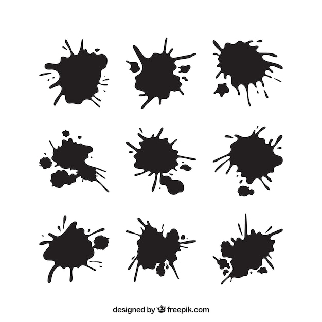 Set of black ink spots in flat style 