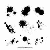 Free vector set of black ink spots in flat style