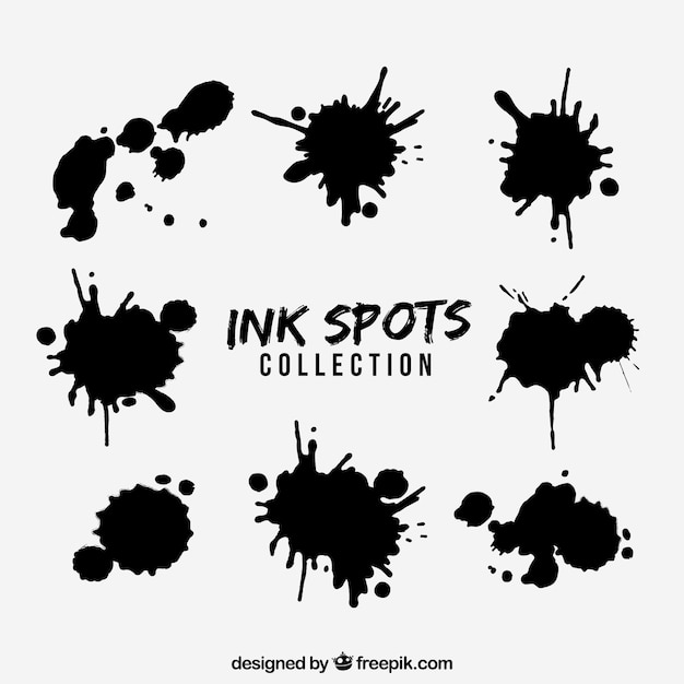 Set of black ink spots in flat style 