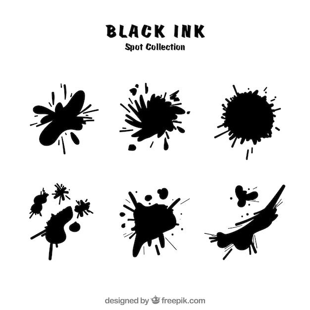 Set of black ink spots in flat style 