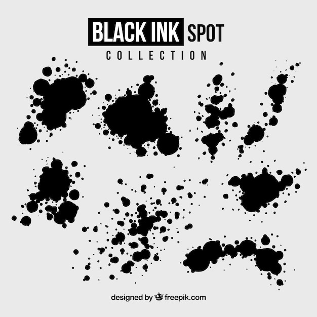 set of black ink spots in flat style 