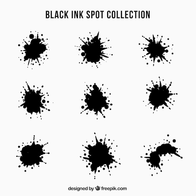 Free vector set of black ink spots in flat style