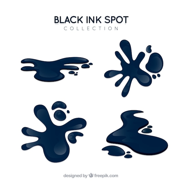 Free vector set of black ink spots in flat style