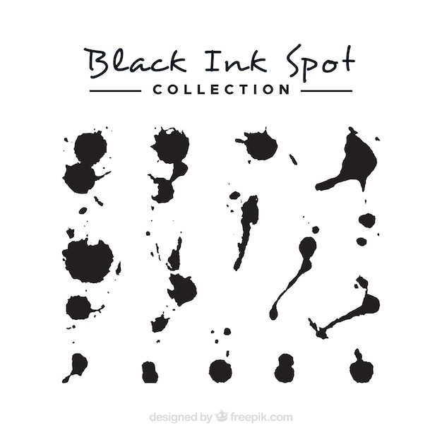 Set of black ink spots in flat style