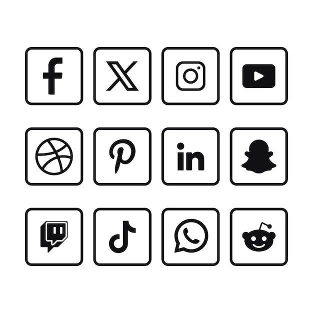 Free Vector set of black social media logos with new x logo