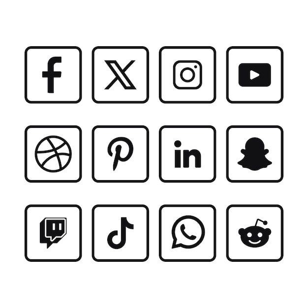 新しい X ロゴと黒のソーシャル メディア ロゴのセット