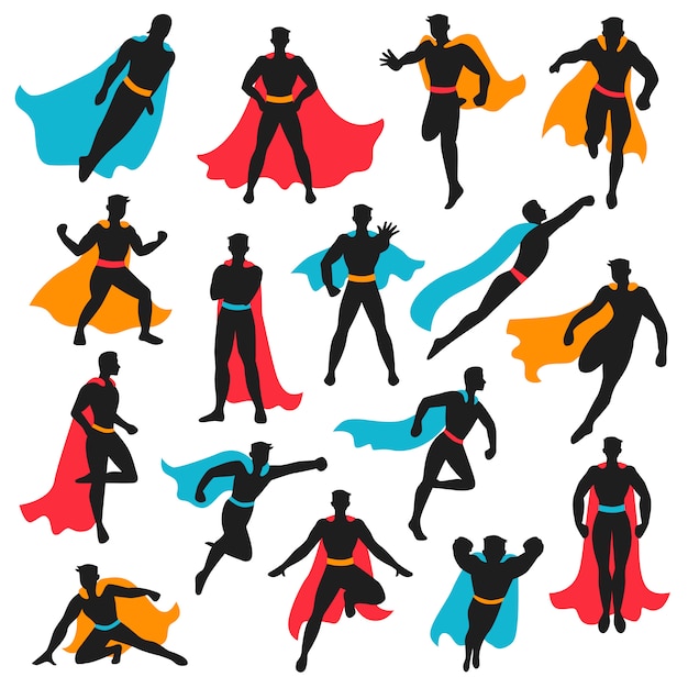 Набор черных силуэтов супергероев