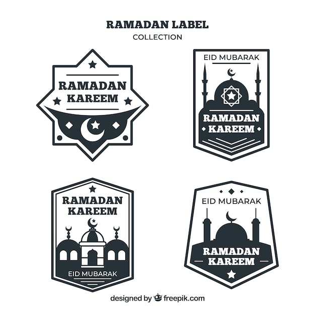 Set of black and white ramadan badges