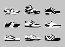 Free vector set of black and white sneakers