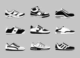 Vettore gratuito set di scarpe da ginnastica bianche e nere