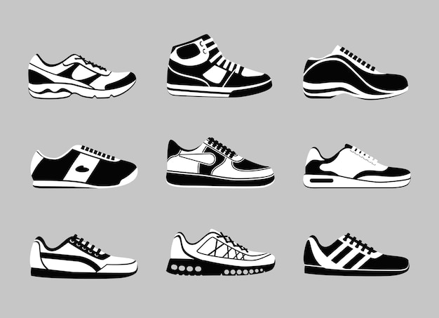 Free vector set of black and white sneakers