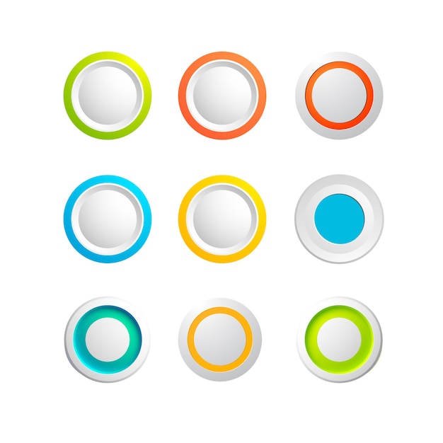 Набор пустых красочных круглых кнопок для веб-сайта или приложений