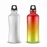 Free vector set of blank plastic bottles with lids for drinks, isolated on background.