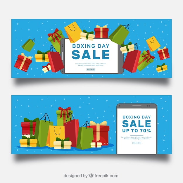 Free vector set of blue banners for boxing day