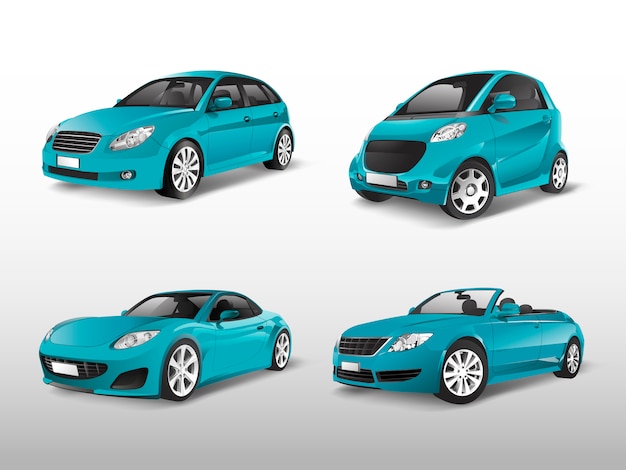 Set of blue car vectors