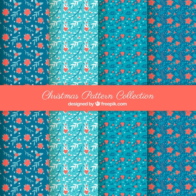 Free vector set of blue christmas patterns